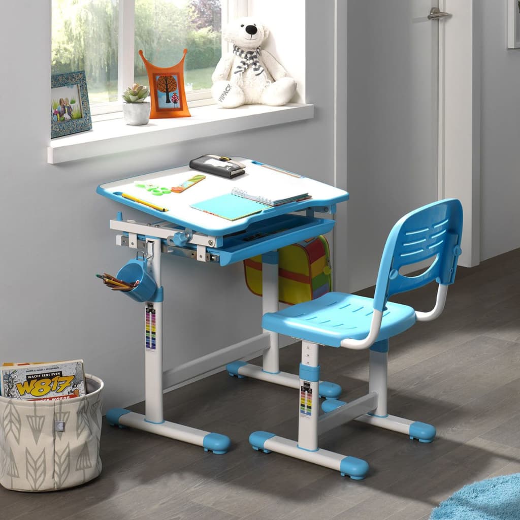 Vipack Kinderbureau verstelbaar Comfortline 201 met stoel blauw en wit