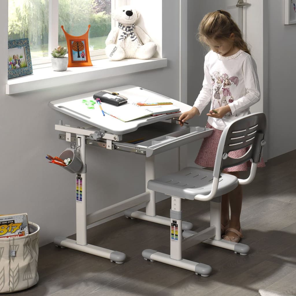 Vipack Bureau enfant réglable Comfortline 201 avec chaise bleu et blanc