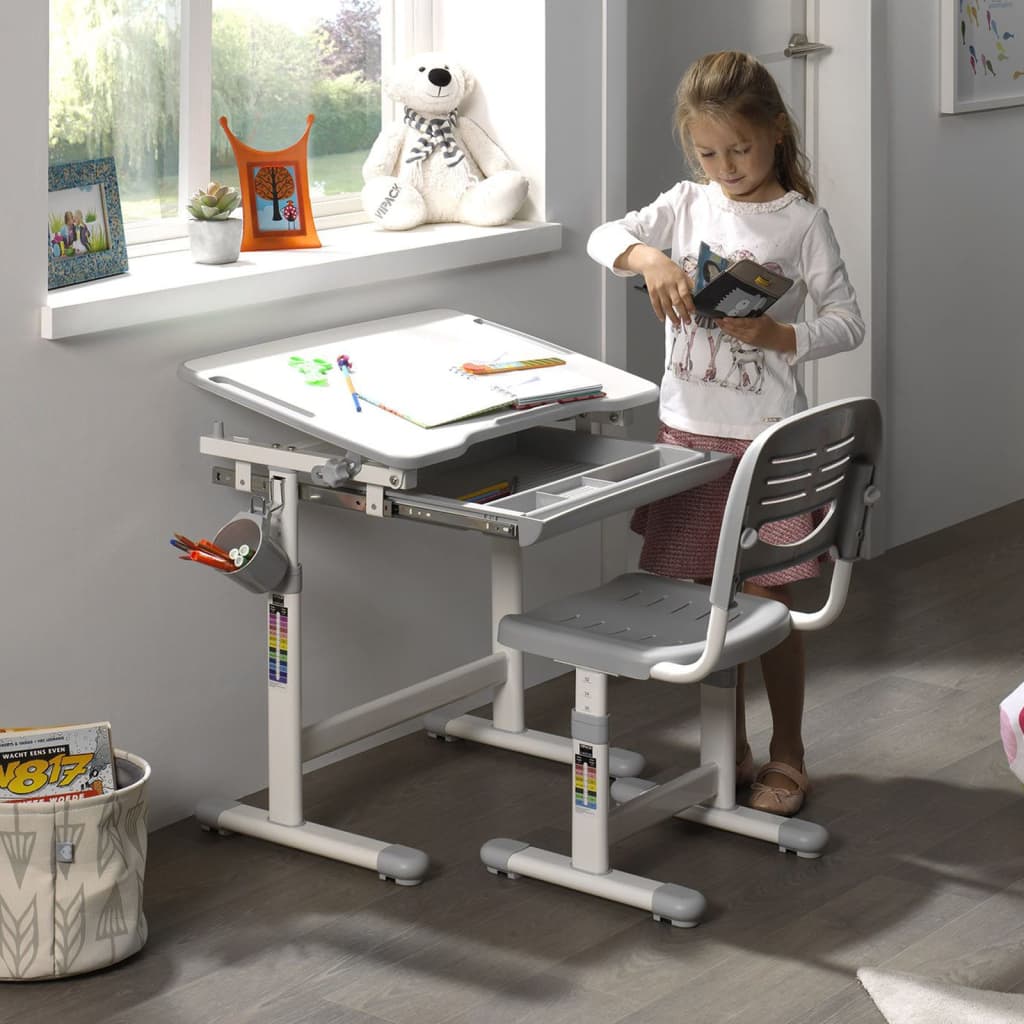 Vipack Bureau enfant réglable Comfortline 201 avec chaise bleu et blanc