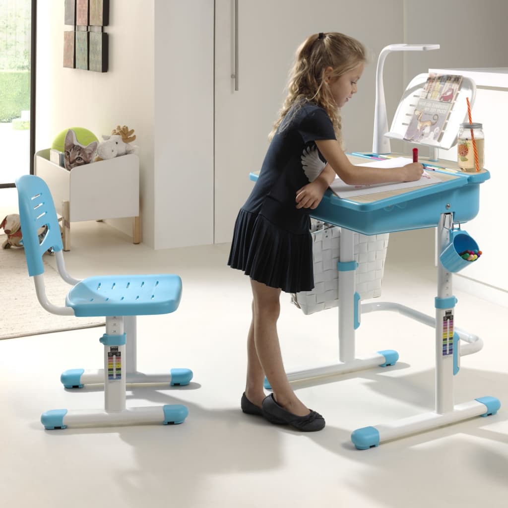 Vipack Bureau enfant réglable Comfortline 301 avec chaise bleu et blanc