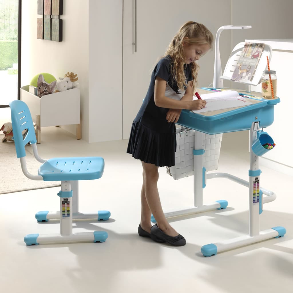 Vipack Bureau enfant réglable Comfortline 301 avec chaise bleu et blanc