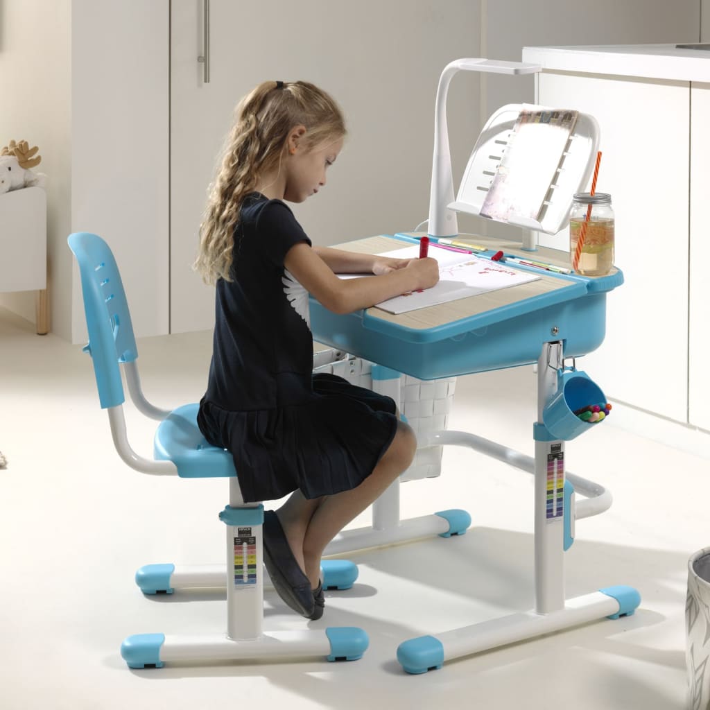 Vipack Bureau enfant réglable Comfortline 301 avec chaise bleu et blanc