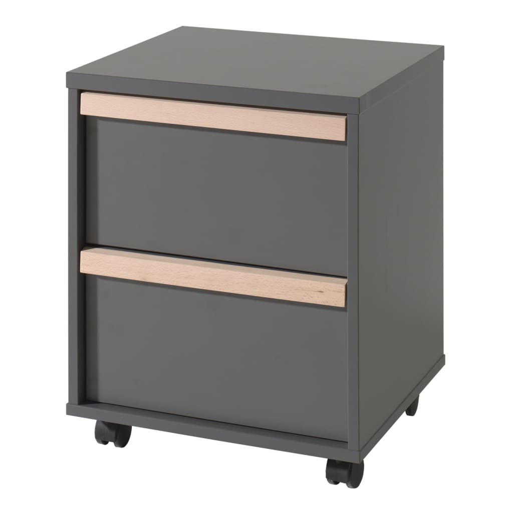 Vipack Cabinet London mobile avec 2 tiroirs, bois, anthracite