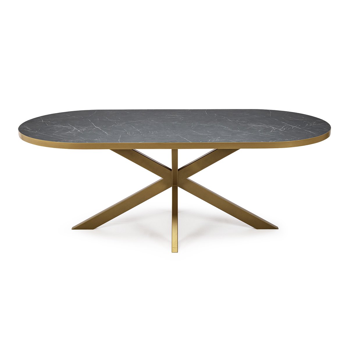 Stalux Plat ovale eettafel 'Noud' 210 x 100, kleur goud / zwart marmer