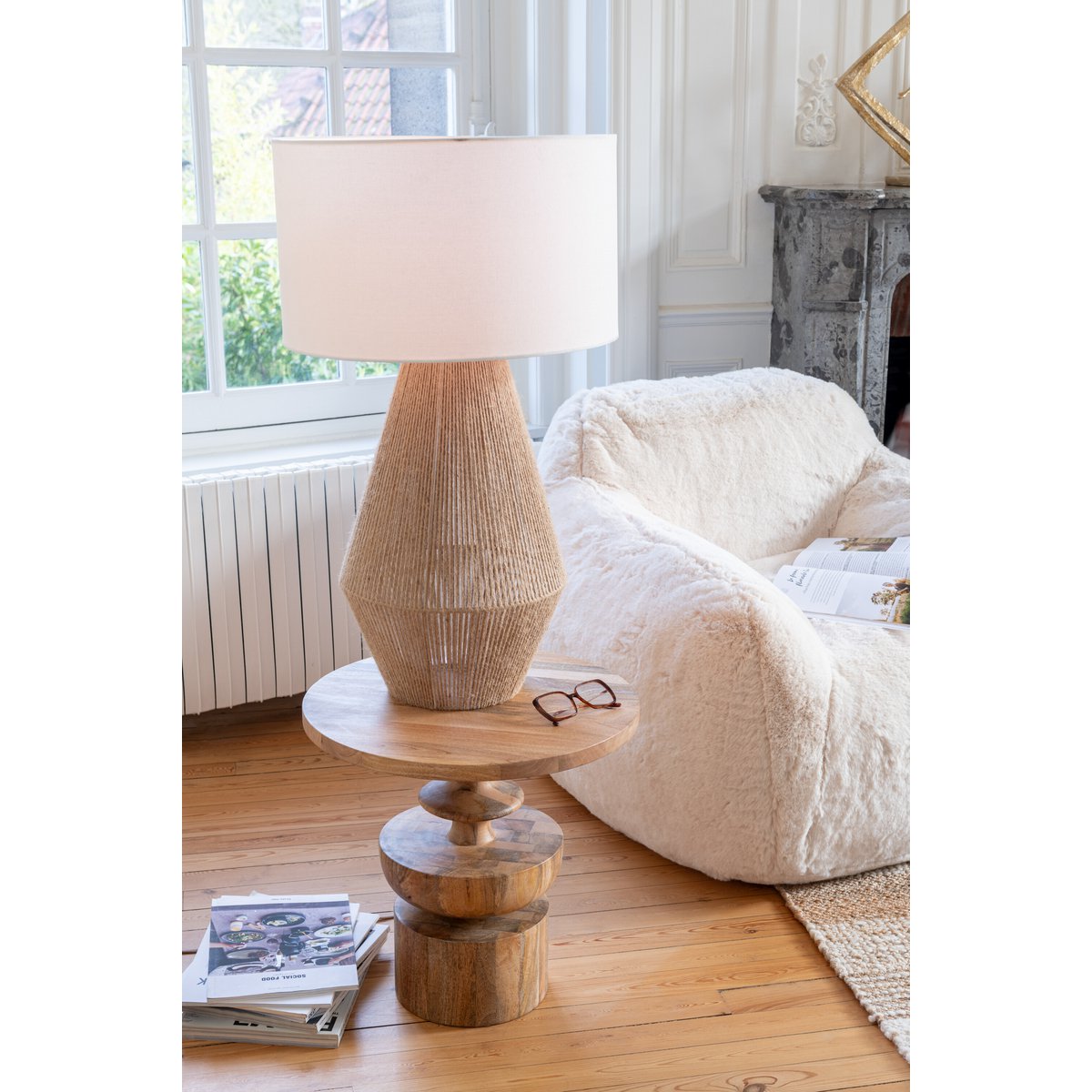 J-Line Lamp Striing Metaal/Jute Naturel