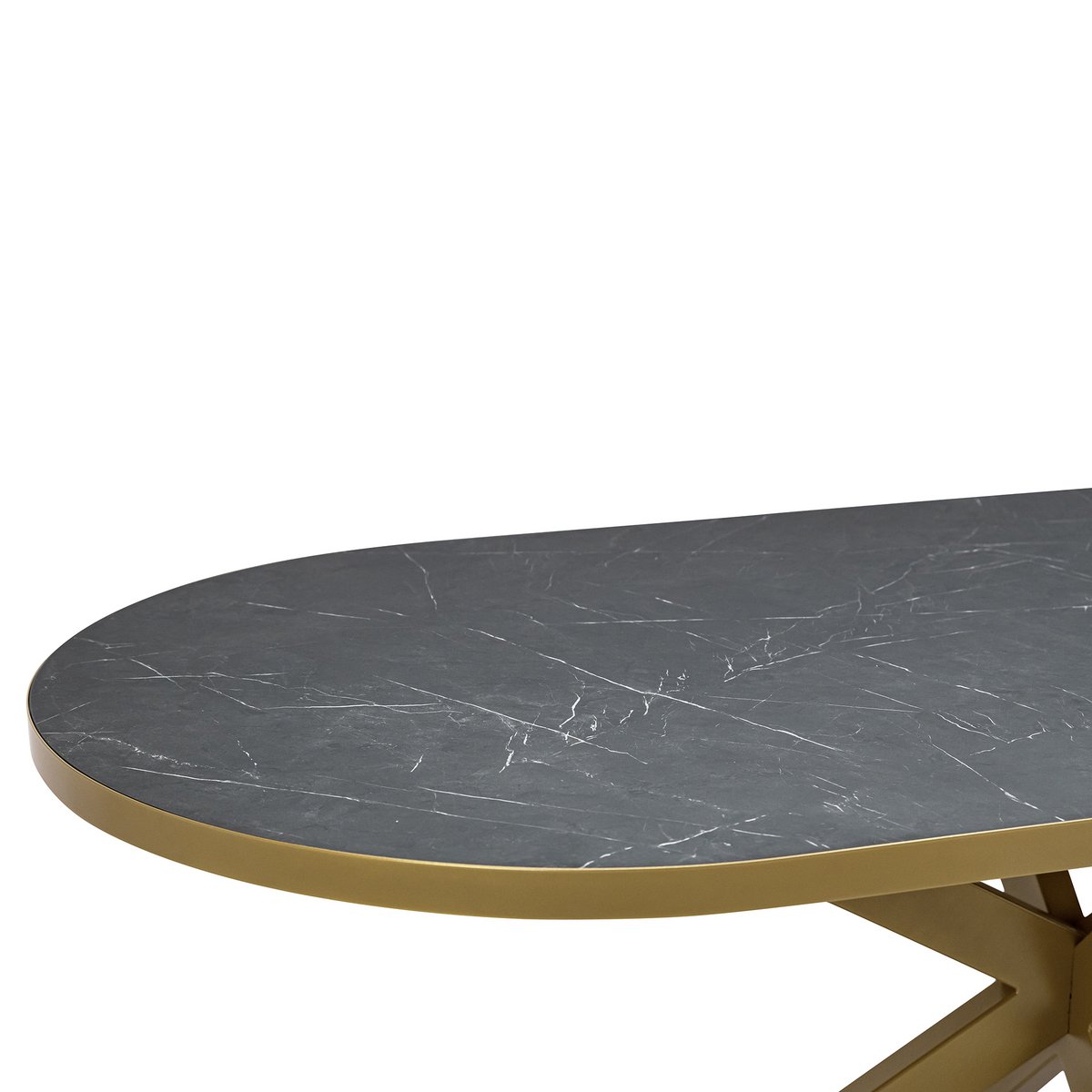 Stalux Plat ovale eettafel 'Noud' 240 x 100, kleur goud / zwart marmer