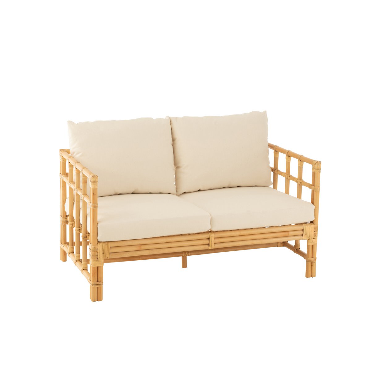 J-Line sofa Elise + kussen 2 Personen - rotan/textiel - naturel/wit