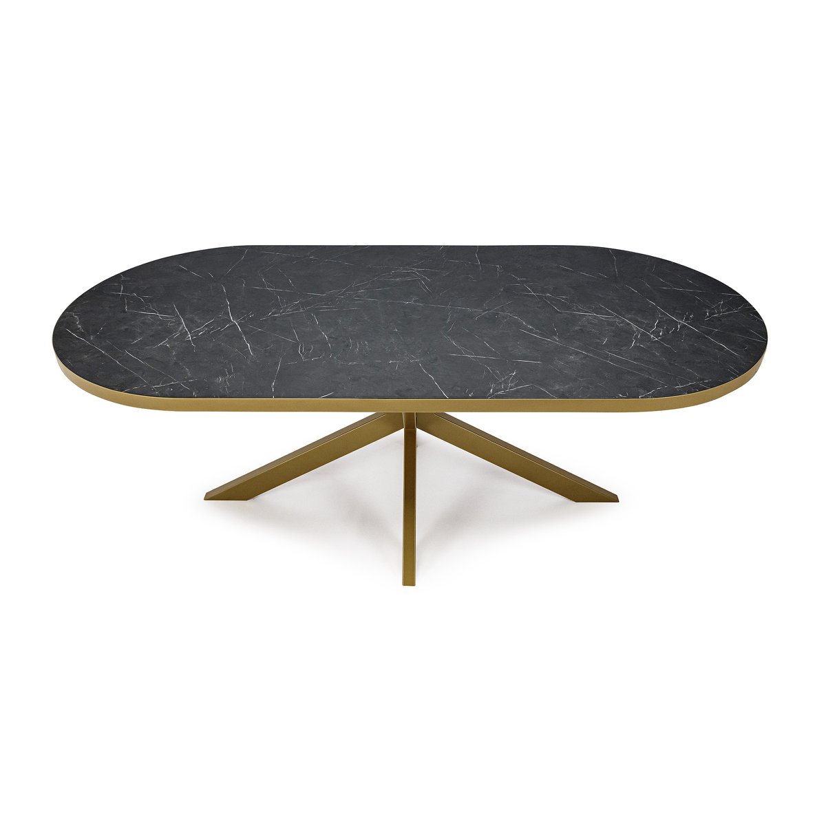 Stalux Plat ovale eettafel 'Noud' 210 x 100, kleur goud / zwart marmer