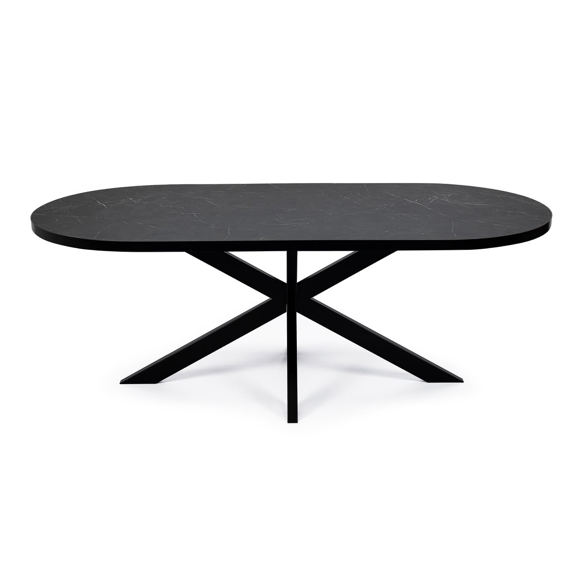 Stalux Plat ovale eettafel 'Noud' 210 x 100, kleur zwart / zwart marmer