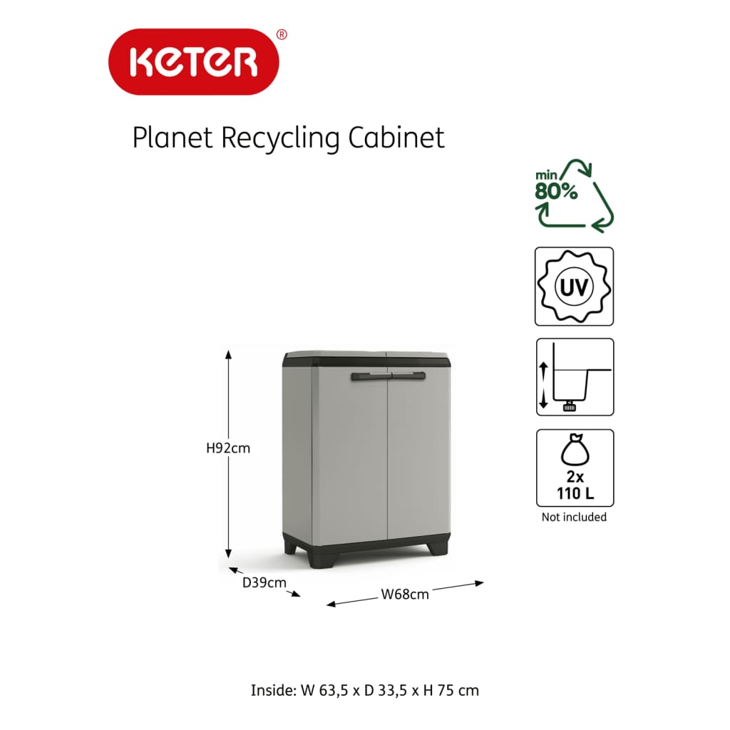 Keter Recyclingkast Planet grijs en zwart