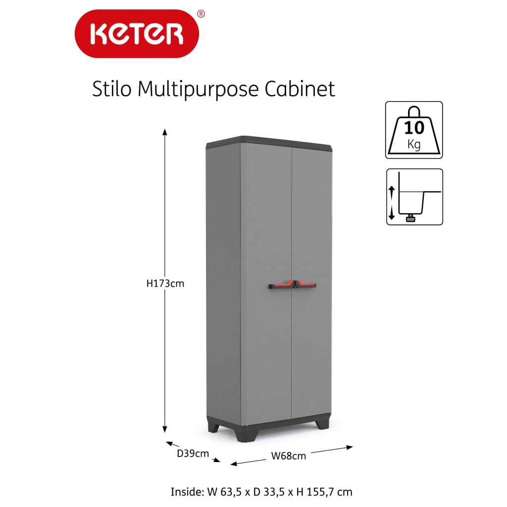 Keter Opbergkast Stilo 173 cm grijs en zwart