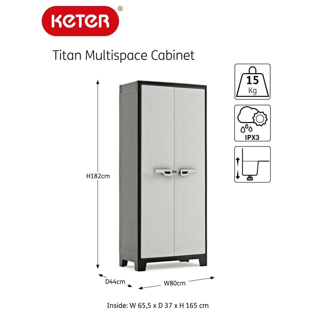 Keter Opbergkast met schappen Titan 182 cm zwart en grijs