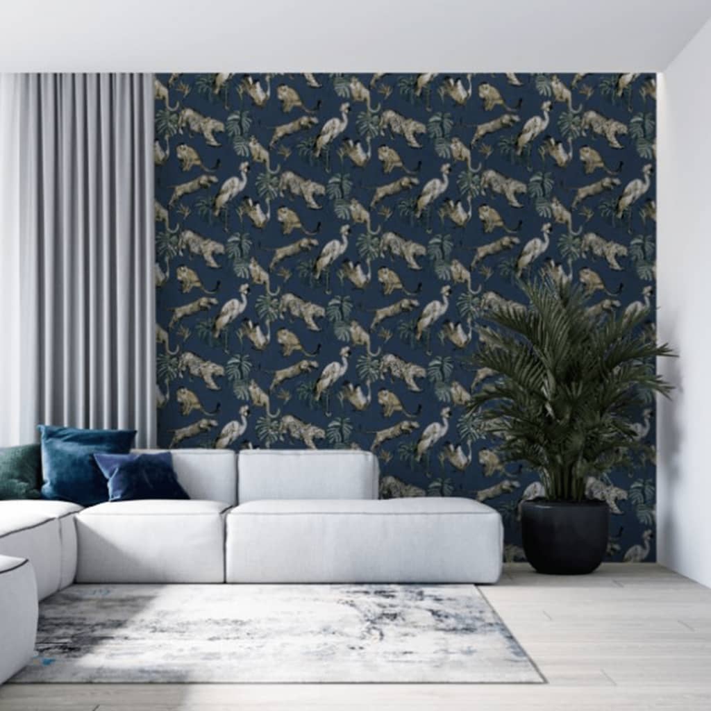 Zero Behang Exotic Animals blauw