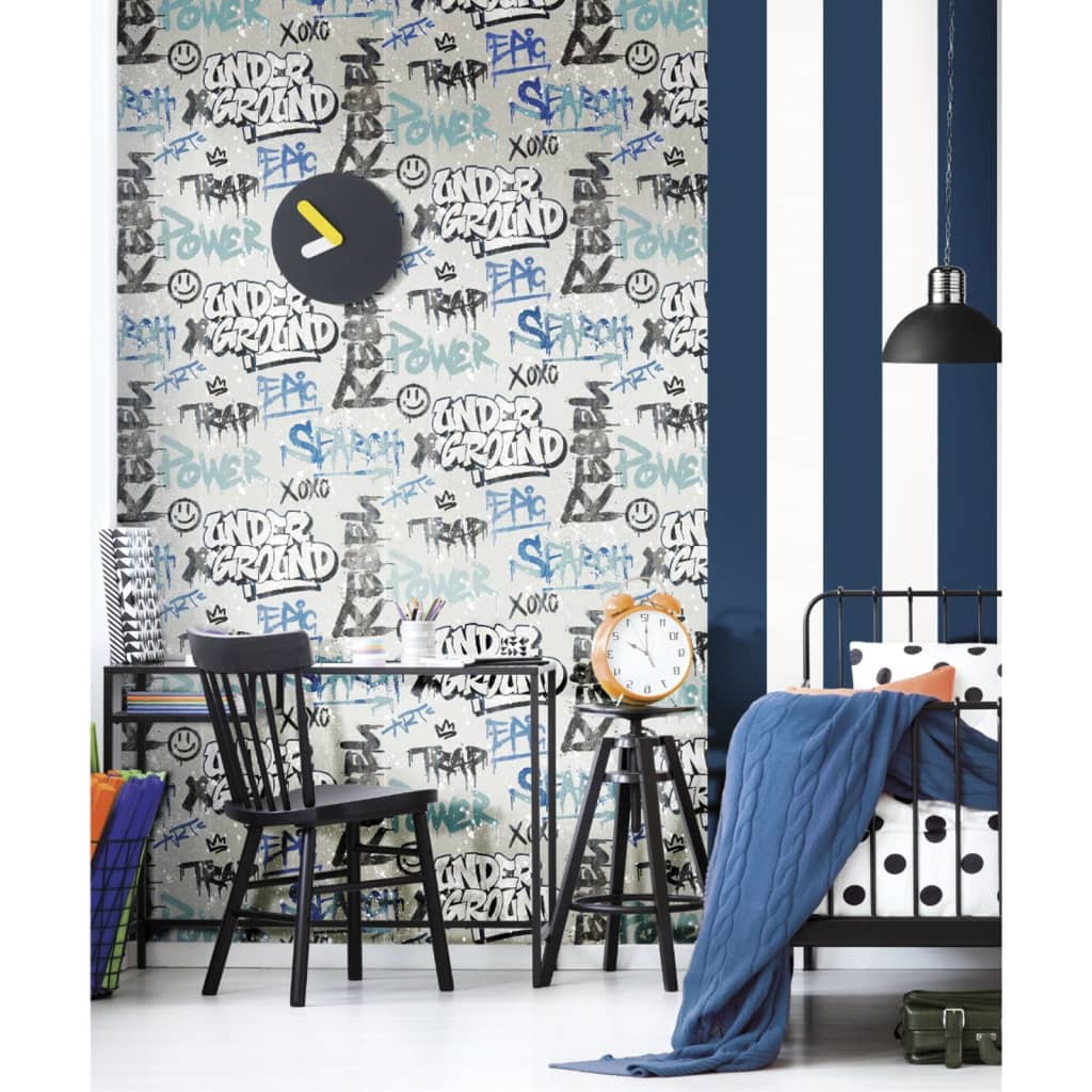 Papier peint North Wall Friends &amp; Coffee Graffity Print gris et vert