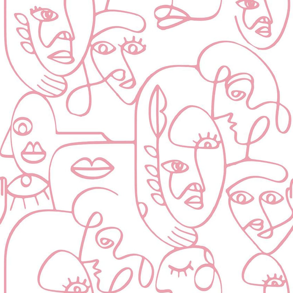 Noordwand Behang Friends & Coffee Line Art Faces wit en