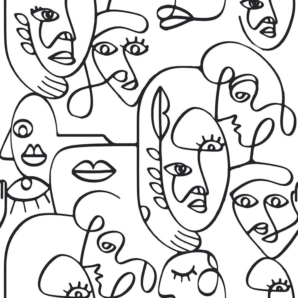 Papier peint North Wall Friends &amp; Coffee Line Art Visages blancs et