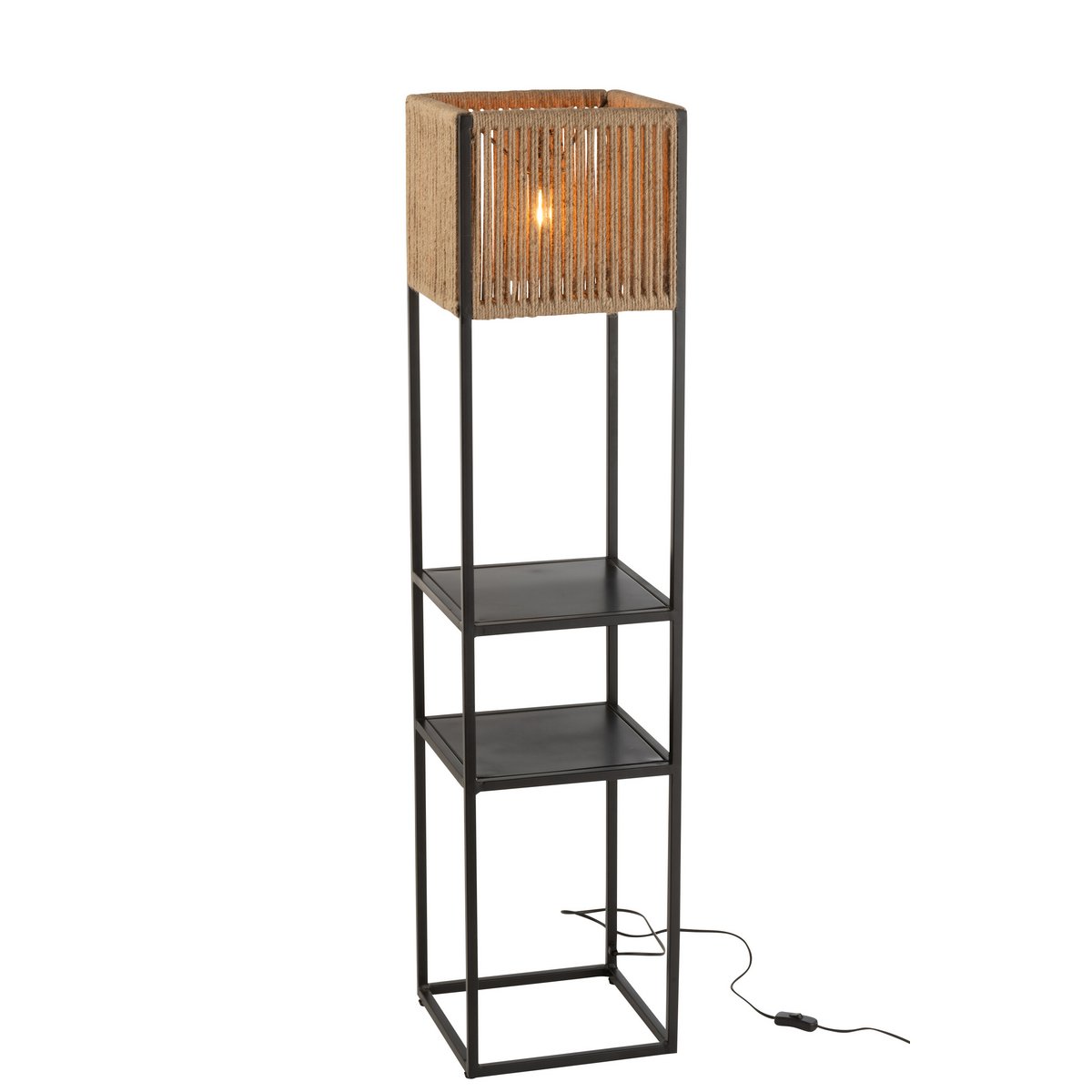 J-Line Lamp Vierkant Ijzer/Jute Naturel/Zwart