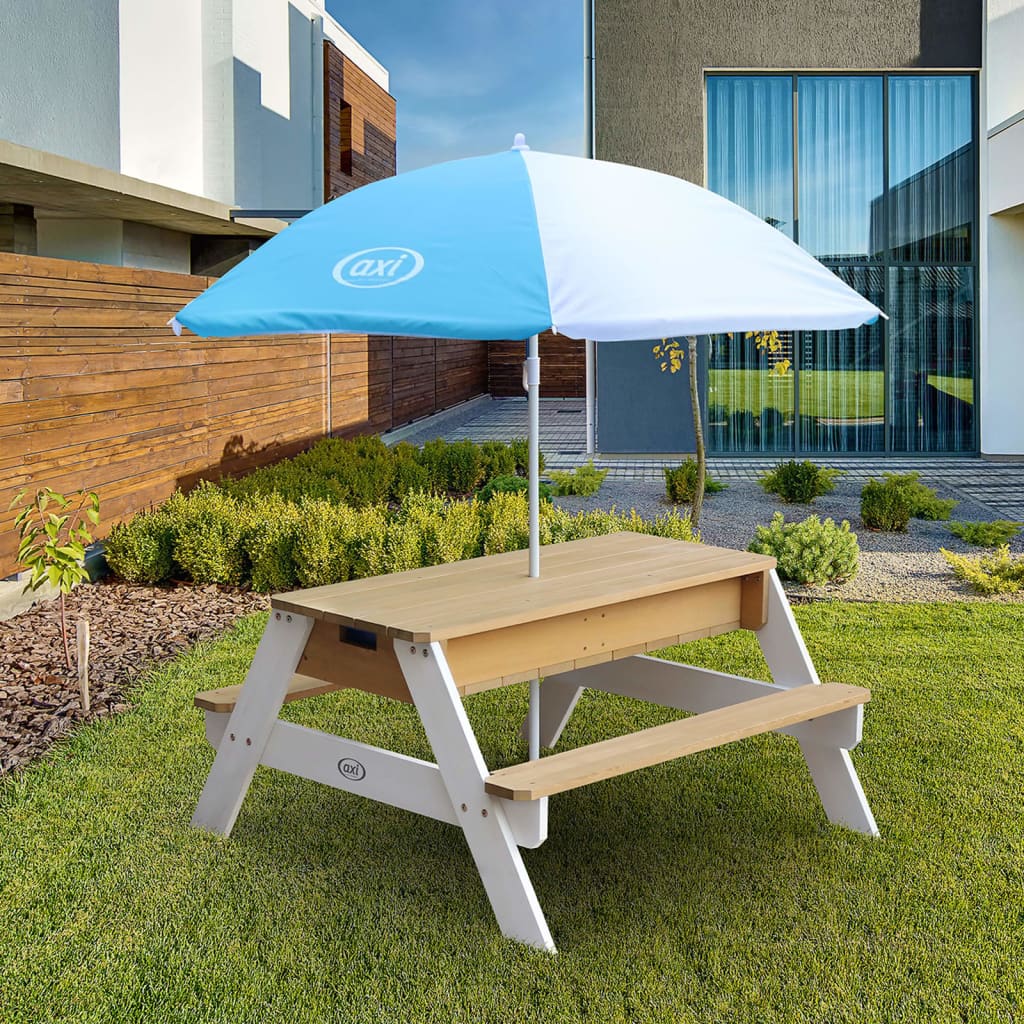 AXI Zand- en waterpicknicktafel Nick met parasol bruin en