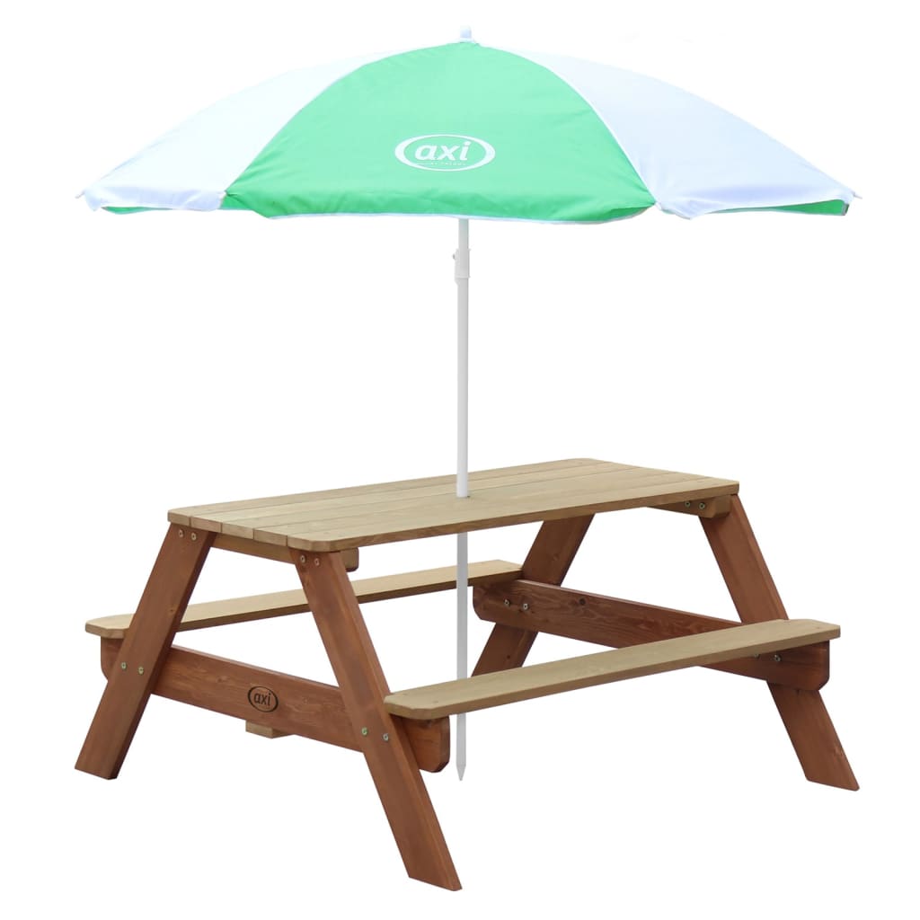 AXI Kinderpicknicktafel Nick met parasol bruin en wit