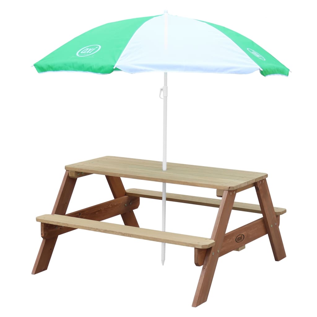 AXI Table de pique-nique enfant Nick avec parasol marron et blanc