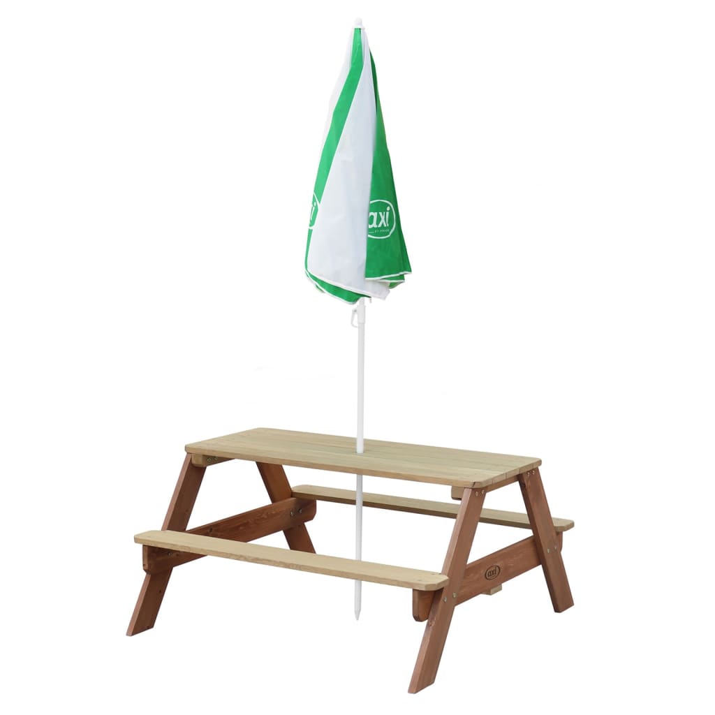 AXI Table de pique-nique enfant Nick avec parasol marron et blanc