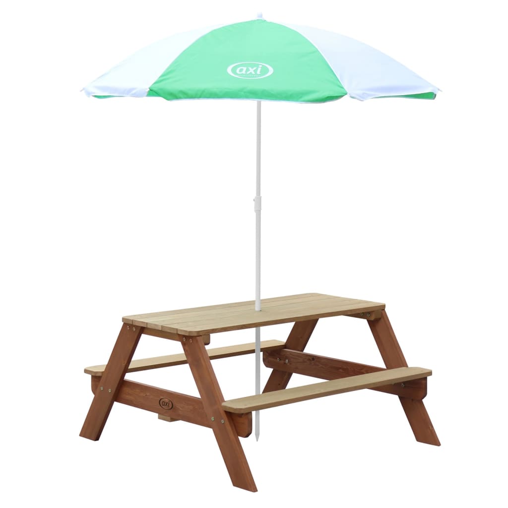 AXI Table de pique-nique enfant Nick avec parasol marron et blanc