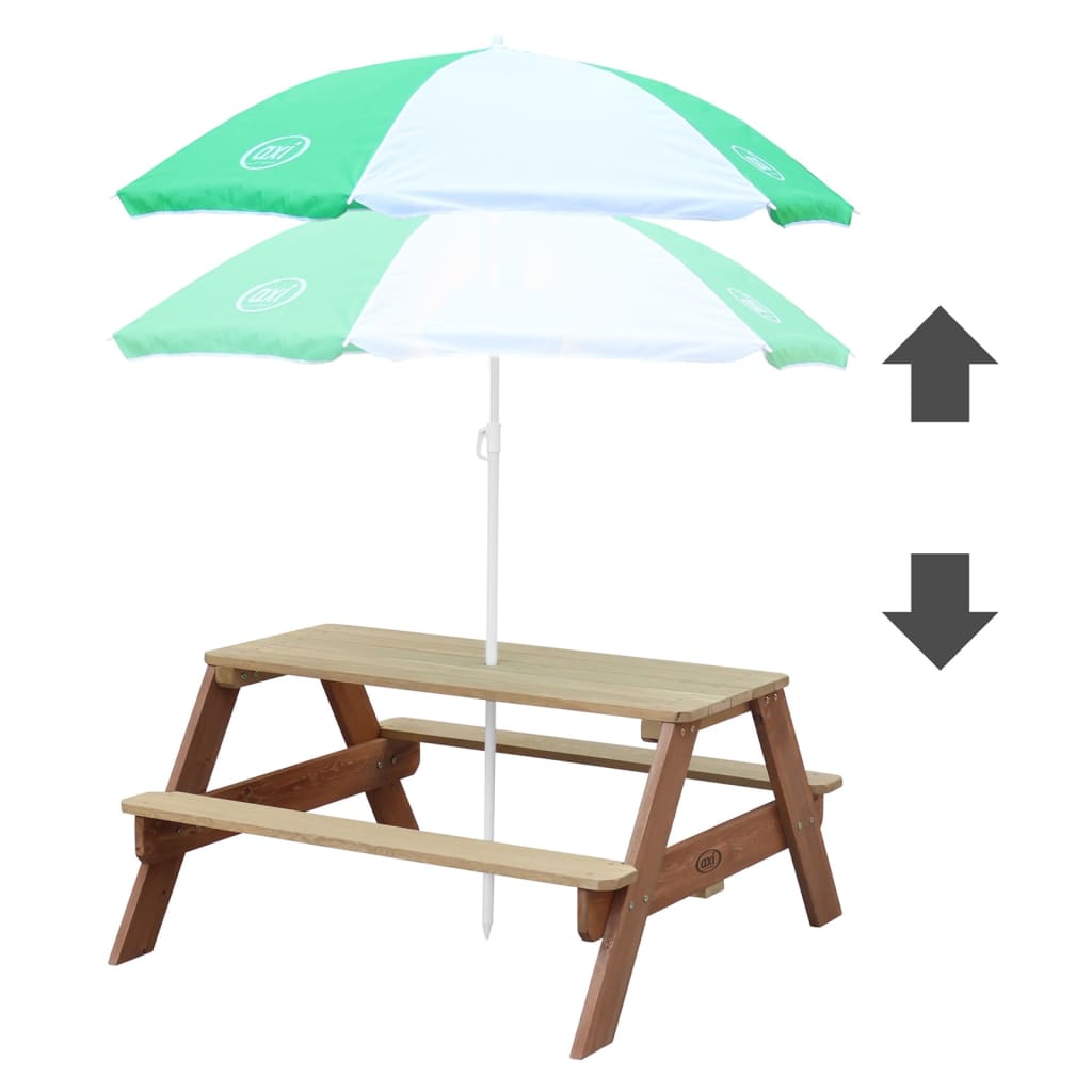 AXI Table de pique-nique enfant Nick avec parasol marron et blanc