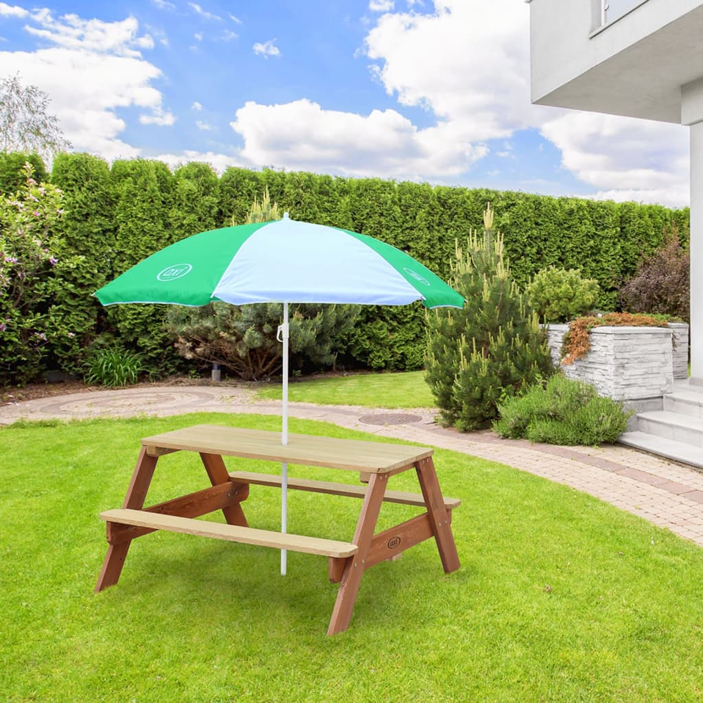 AXI Table de pique-nique enfant Nick avec parasol marron et blanc