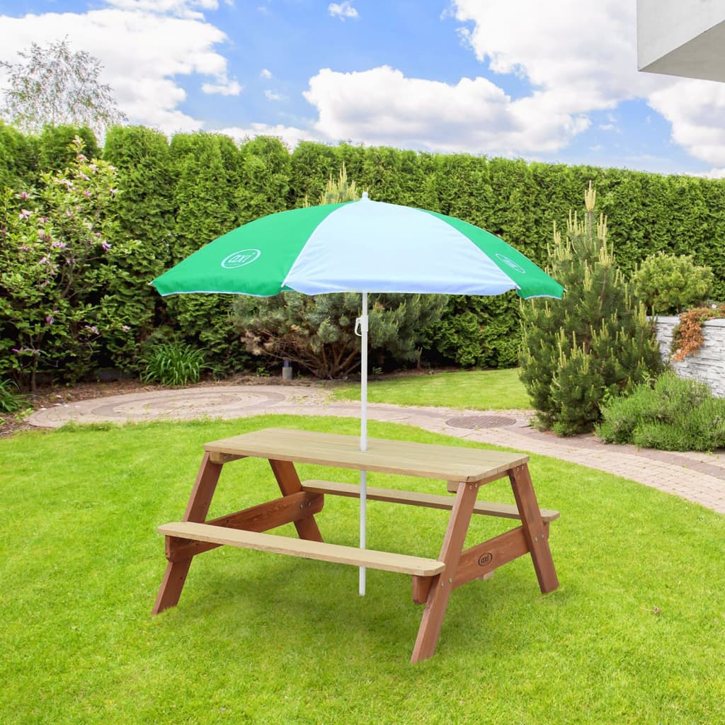 AXI Table de pique-nique enfant Nick avec parasol marron et blanc