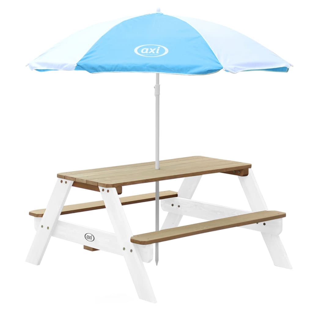 AXI Table de pique-nique enfant Nick avec parasol marron et blanc