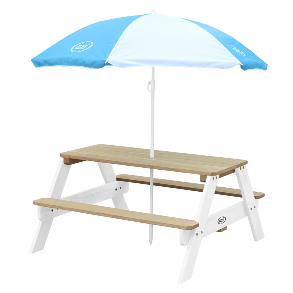 AXI Table de pique-nique enfant Nick avec parasol marron et blanc