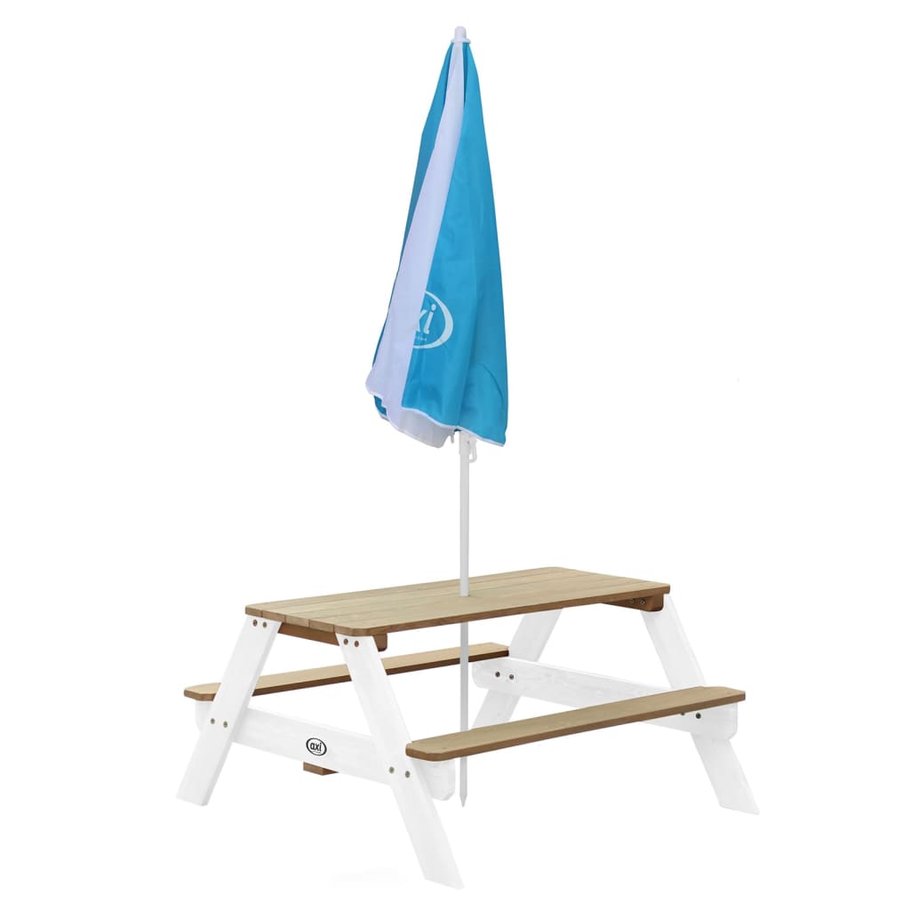 AXI Table de pique-nique enfant Nick avec parasol marron et blanc