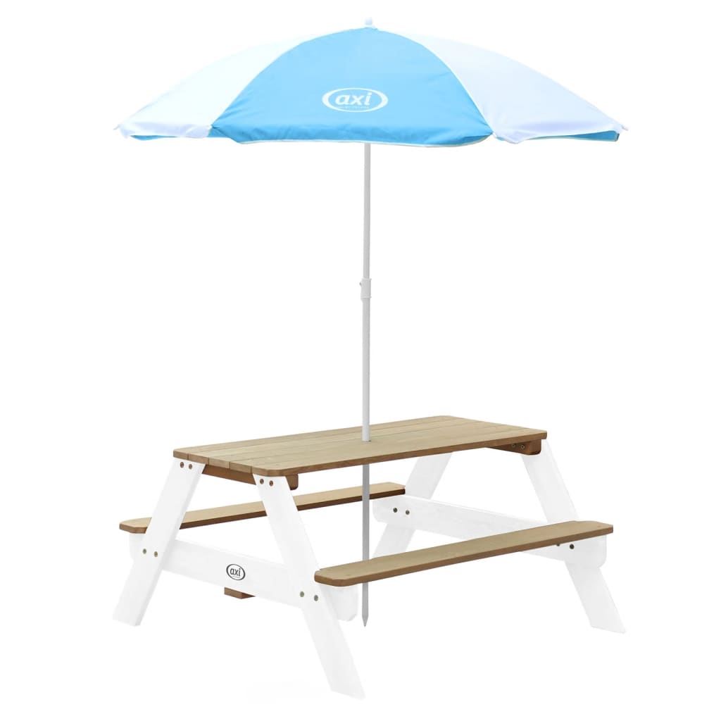 AXI Table de pique-nique enfant Nick avec parasol marron et blanc