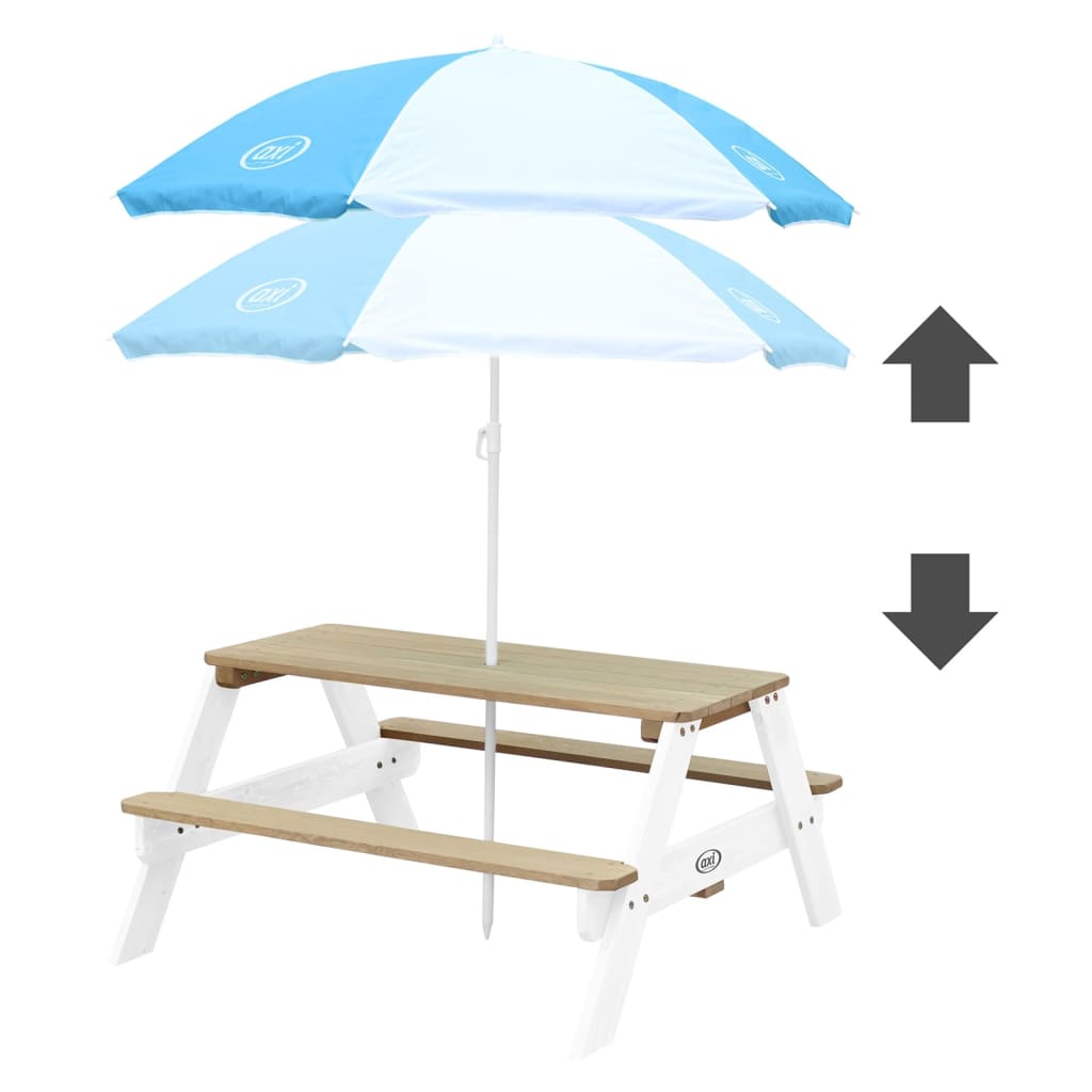 AXI Table de pique-nique enfant Nick avec parasol marron et blanc