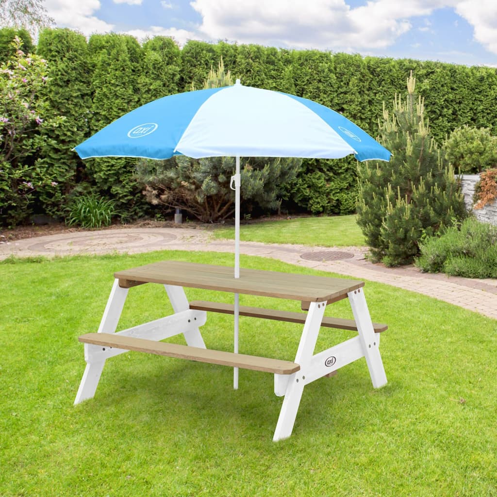 AXI Table de pique-nique enfant Nick avec parasol marron et blanc