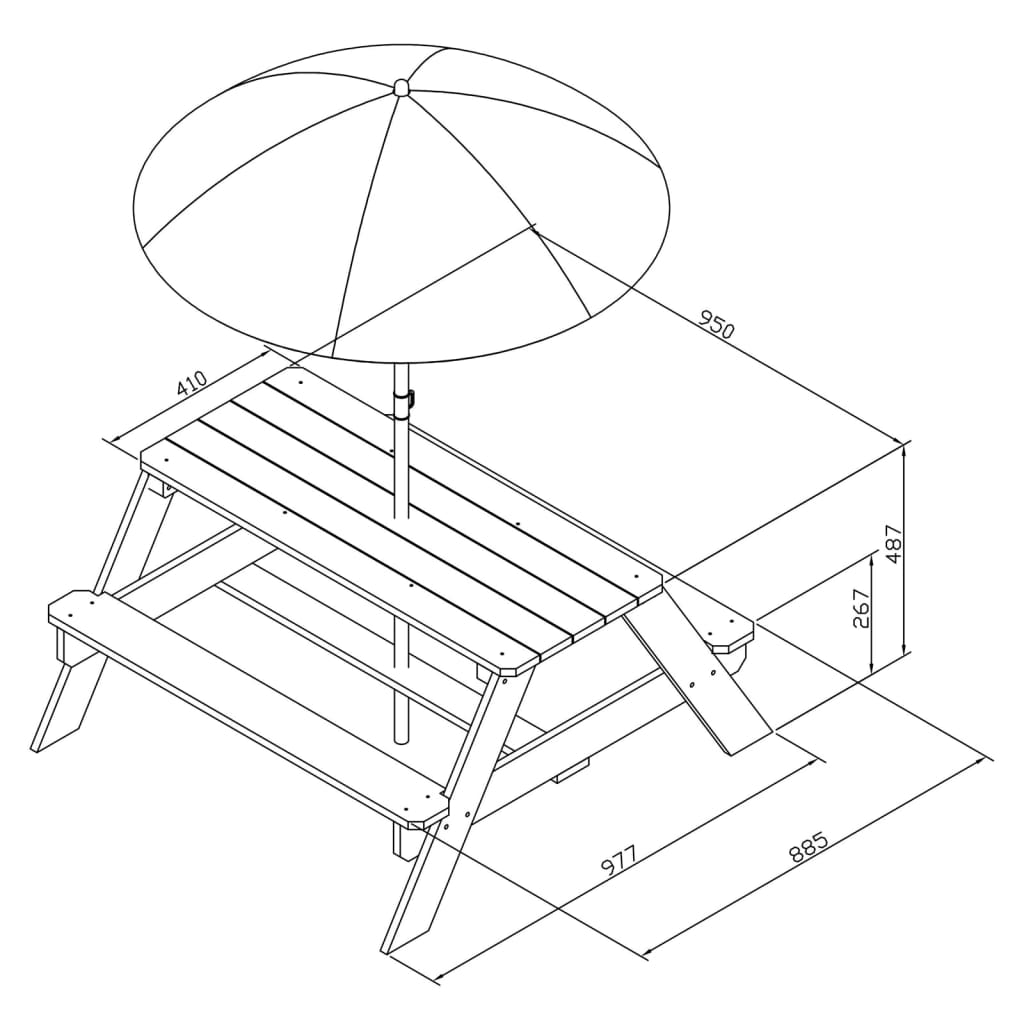 AXI Table de pique-nique enfant Nick avec parasol marron et blanc