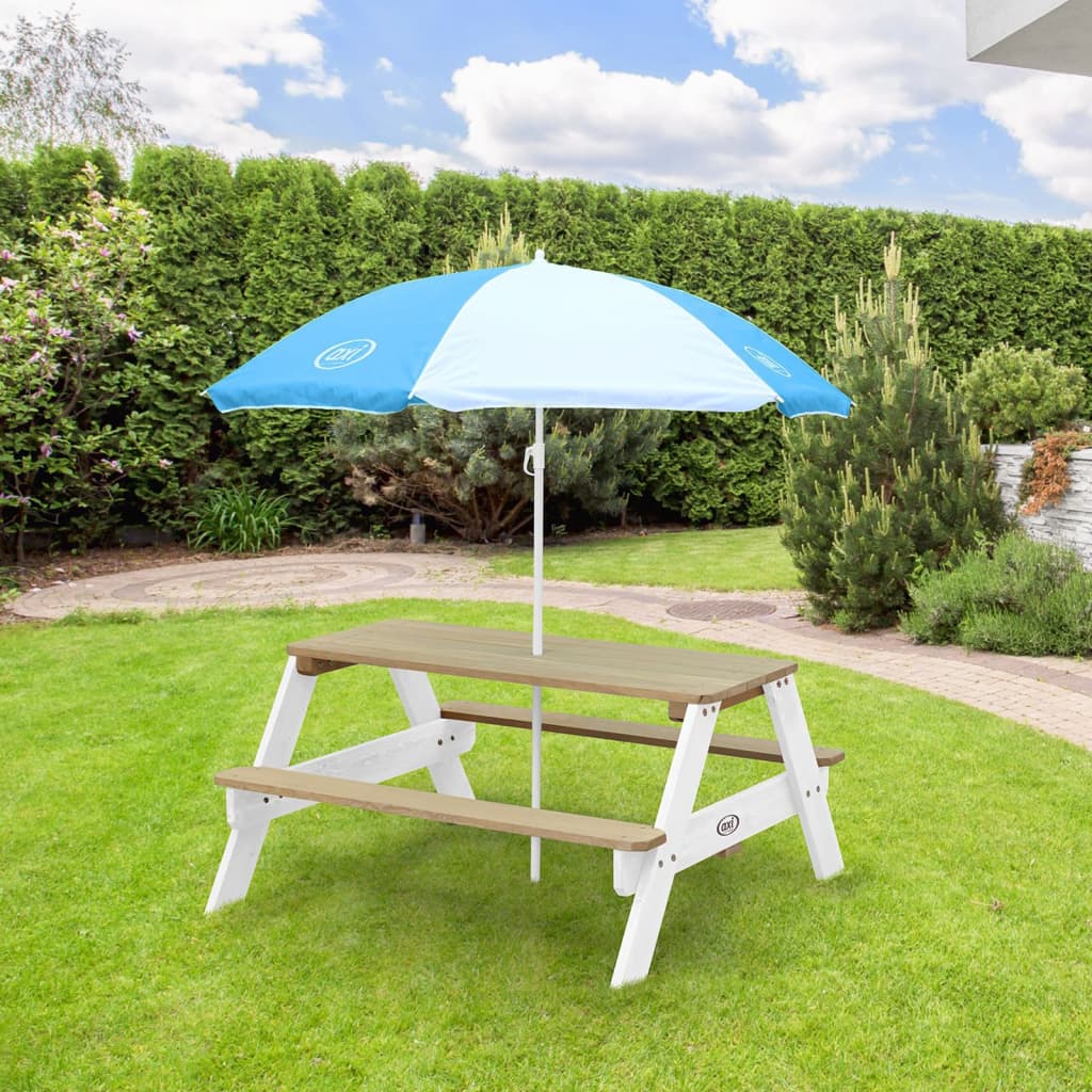 AXI Table de pique-nique enfant Nick avec parasol marron et blanc