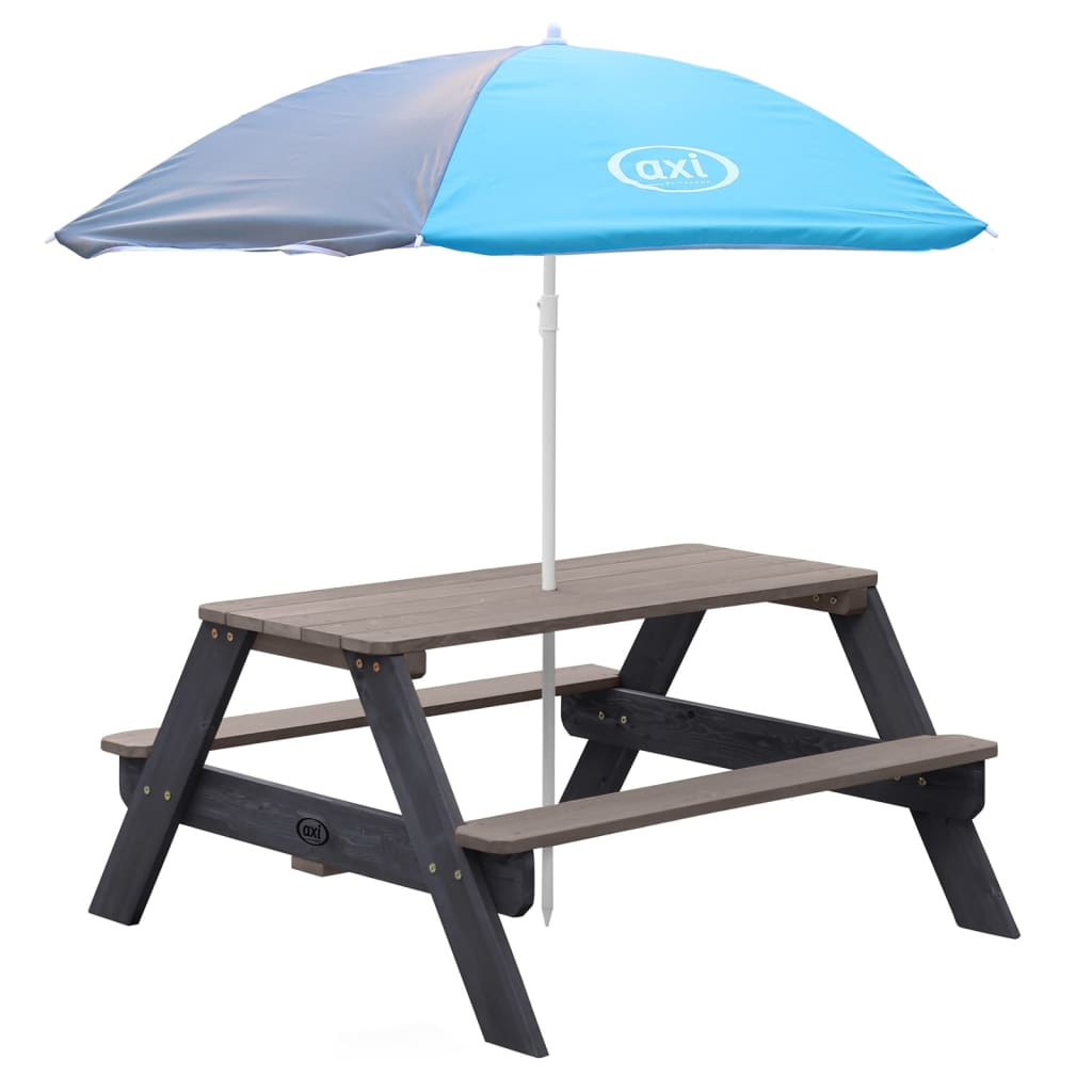 AXI Table de pique-nique enfant Nick avec parasol marron et blanc