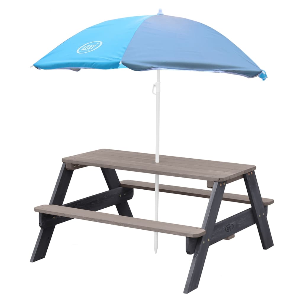 AXI Table de pique-nique enfant Nick avec parasol marron et blanc