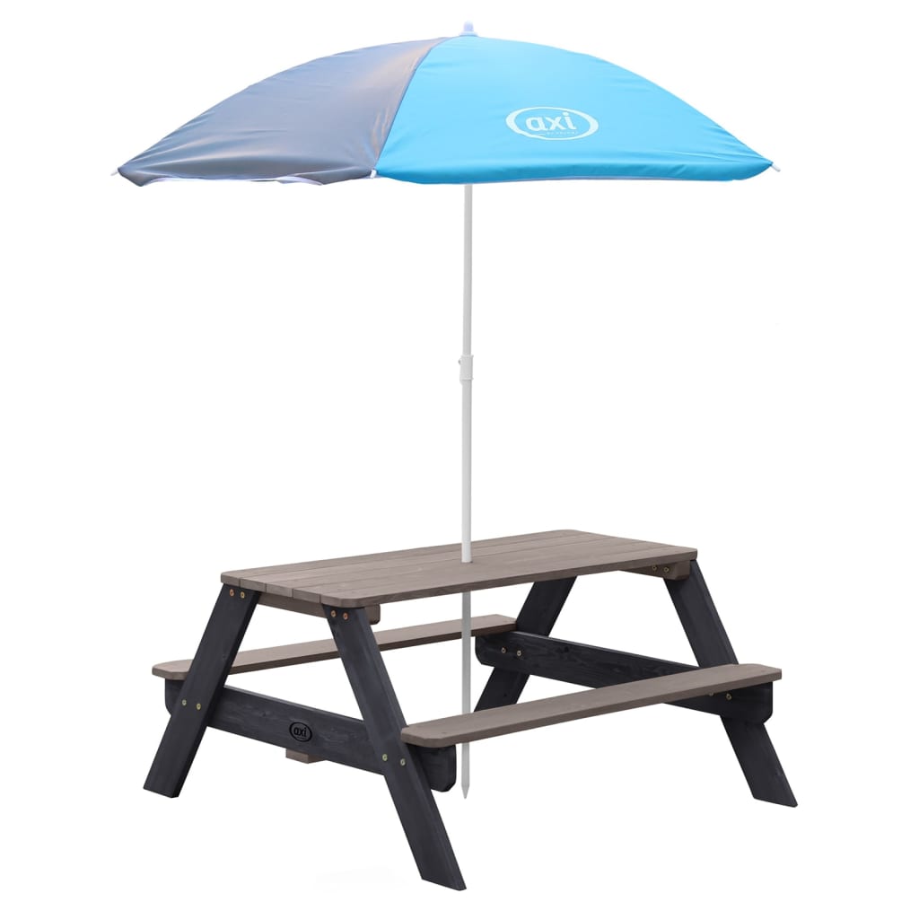 AXI Table de pique-nique enfant Nick avec parasol marron et blanc