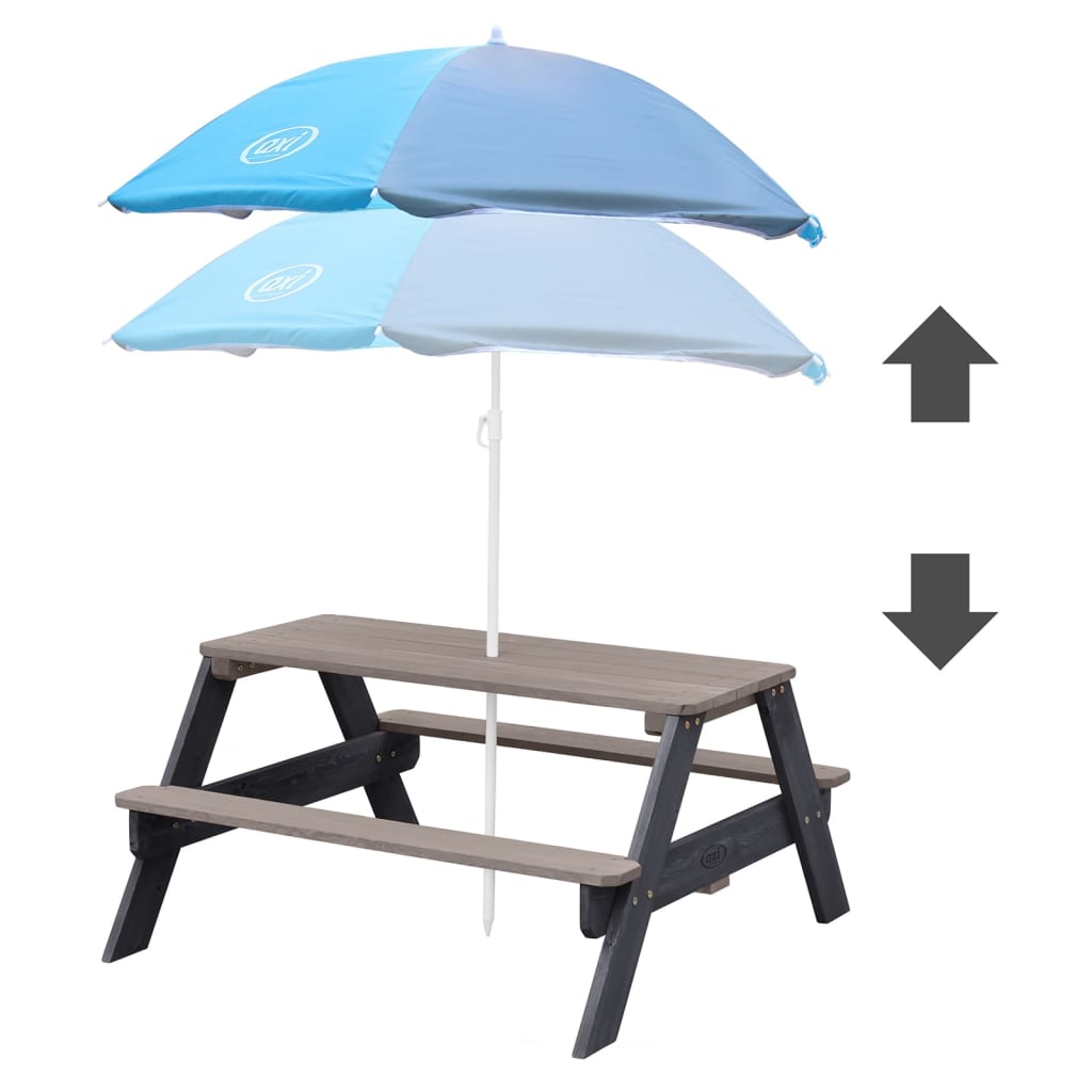 AXI Table de pique-nique enfant Nick avec parasol marron et blanc