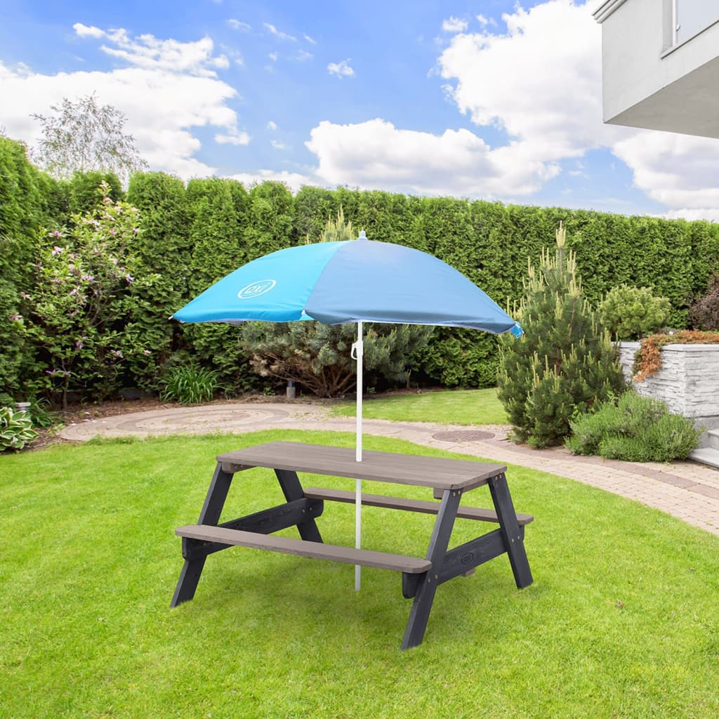 AXI Table de pique-nique enfant Nick avec parasol marron et blanc