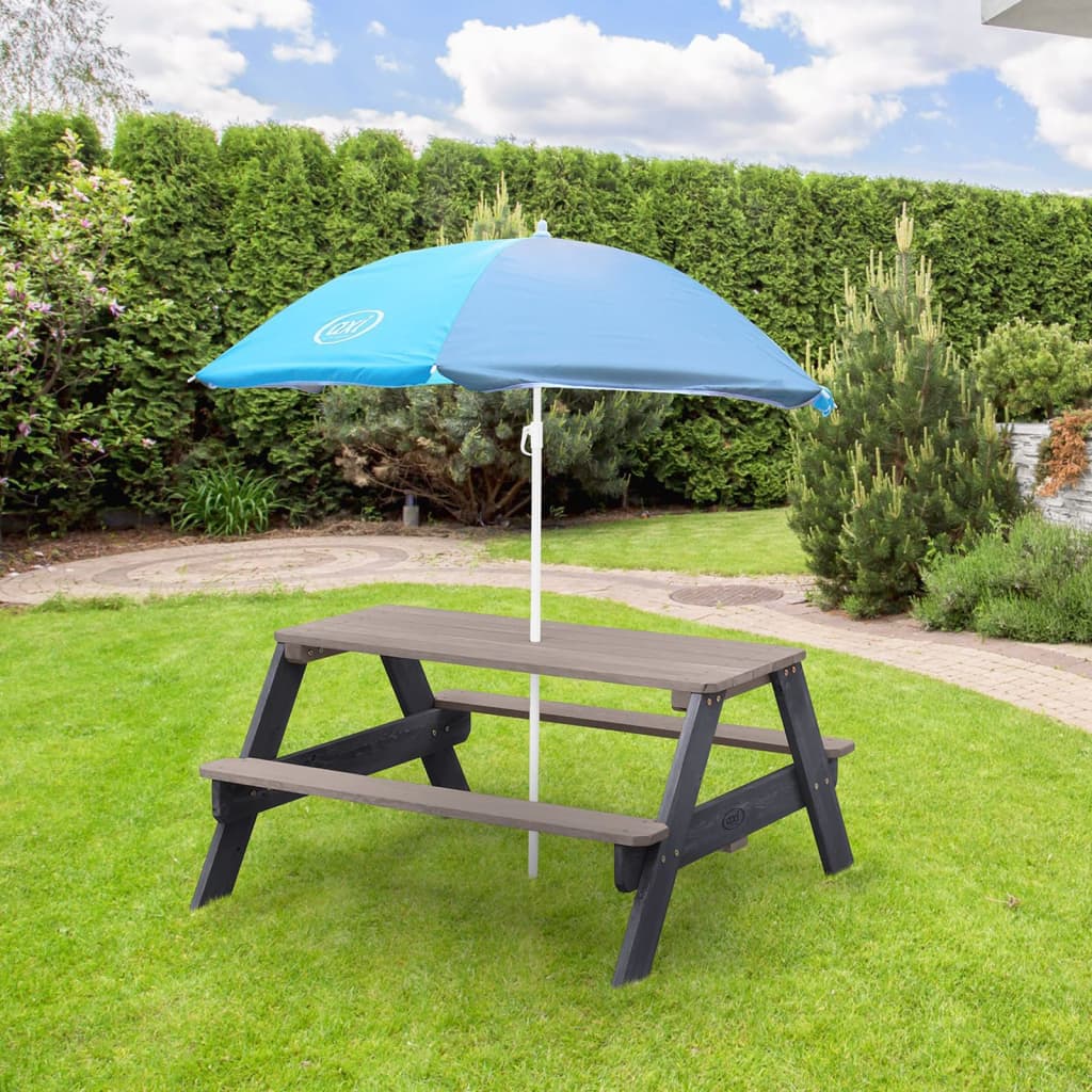 AXI Table de pique-nique enfant Nick avec parasol marron et blanc