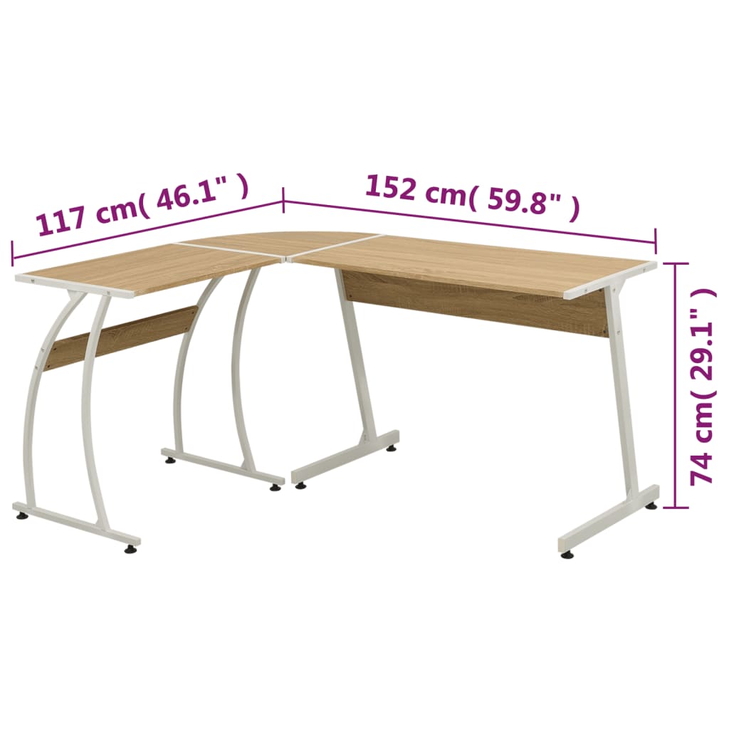 Bureau d'angle en forme de L en chêne