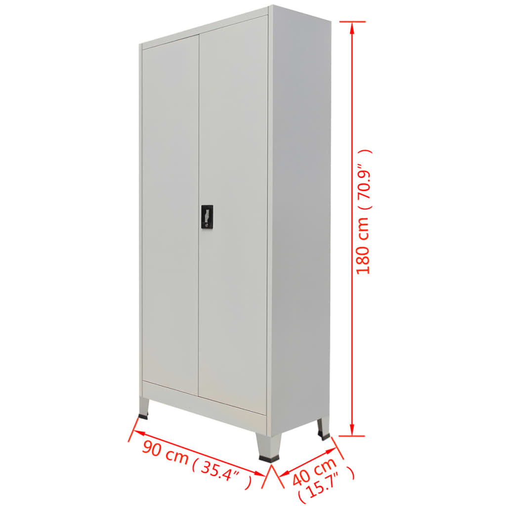 Armoire de bureau avec 2 portes en acier 90x40x180 cm gris