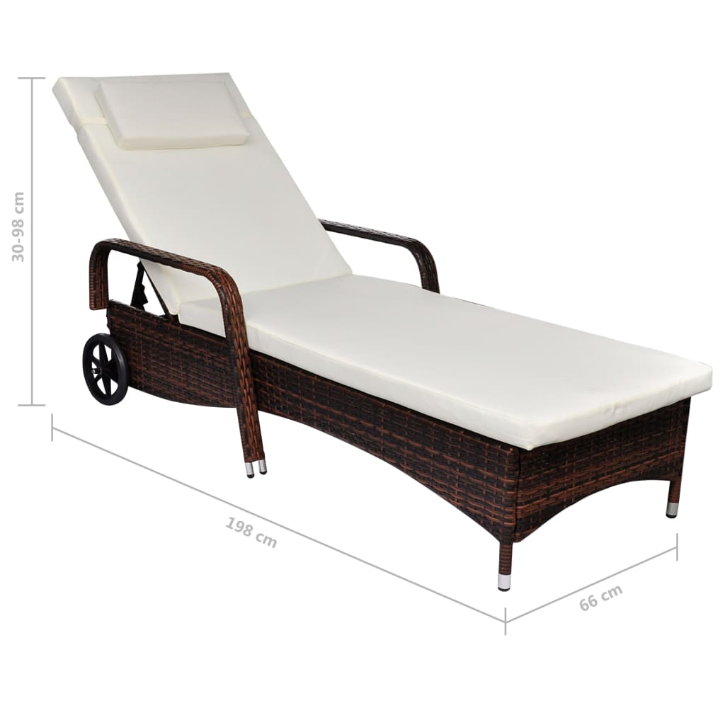 Chaise longue avec coussin et roulettes en poly rotin