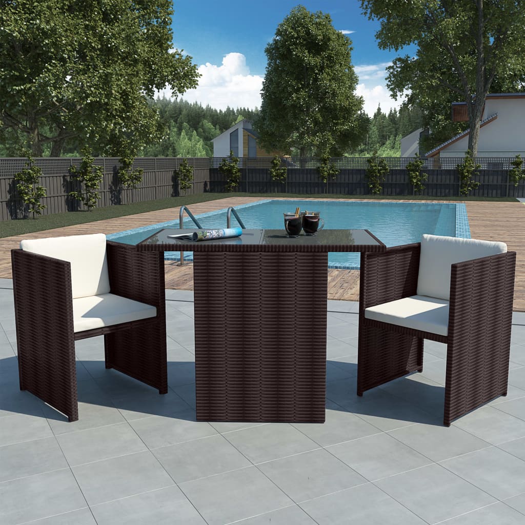 3-delige Bistroset met kussens poly rattan