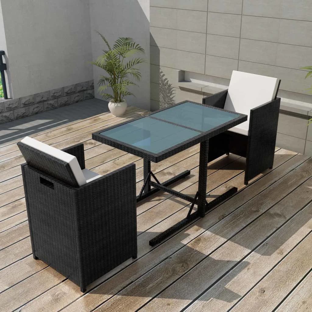 3-delige Bistroset met kussens poly rattan