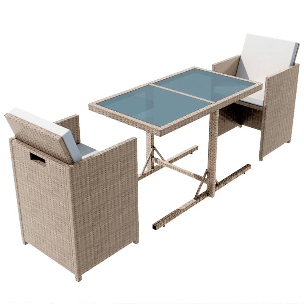 3-delige Bistroset met kussens poly rattan