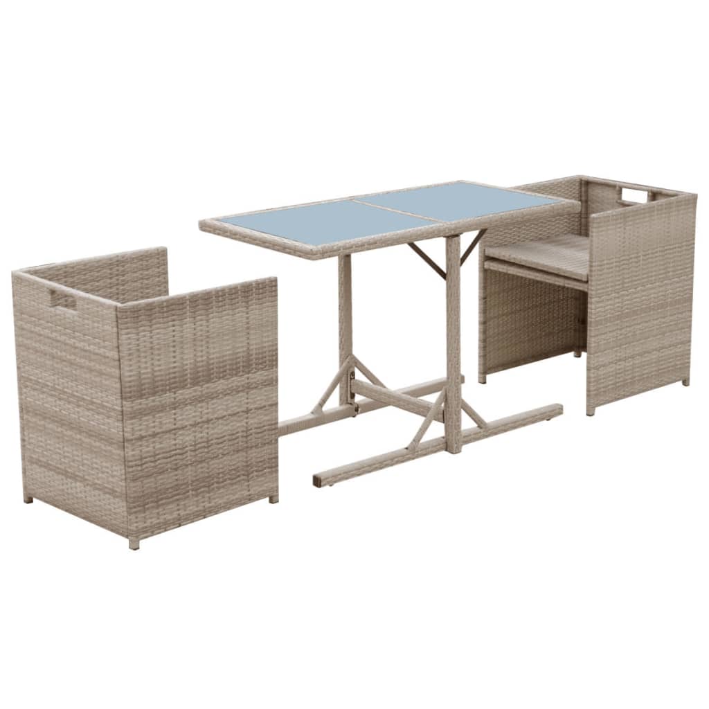 3-delige Bistroset met kussens poly rattan